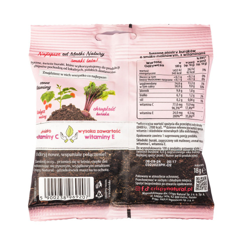 CRISPY burak suszony z sokiem malinowym 18g CRISPY burak suszony z sokiem malinowym 18g