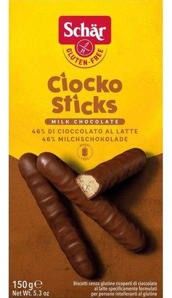 SCHAR bezglutenowe kruche ciasteczka w czekoladzie CIOCKO STICKS 150g SCHAR bezglutenowe kruche ciasteczka w czekoladzie CIOCKO STICKS 150g