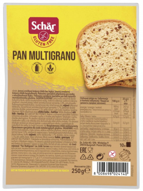 SCHAR chleb bezglutenowy wieloziarnisty PAN MULTIGRANO 250g SCHAR chleb bezglutenowy wieloziarnisty PAN MULTIGRANO 250g