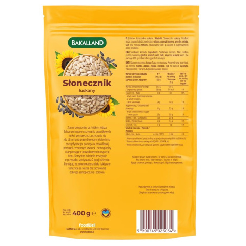 BAKALLAND SŁONECZNIK ŁUSKANY 400G BAKALLAND SŁONECZNIK ŁUSKANY 400G