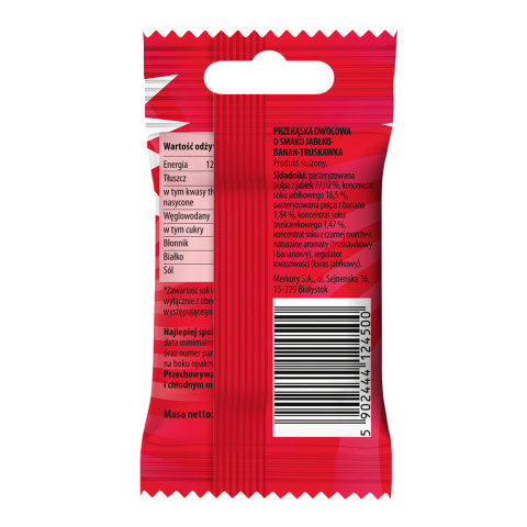 Przekąska owocowa o smaku jabłko-banan-truskawka 15g BUNNY NINJA ROLLS Przekąska owocowa o smaku jabłko-banan-truskawka 15g BUNNY NINJA ROLLS