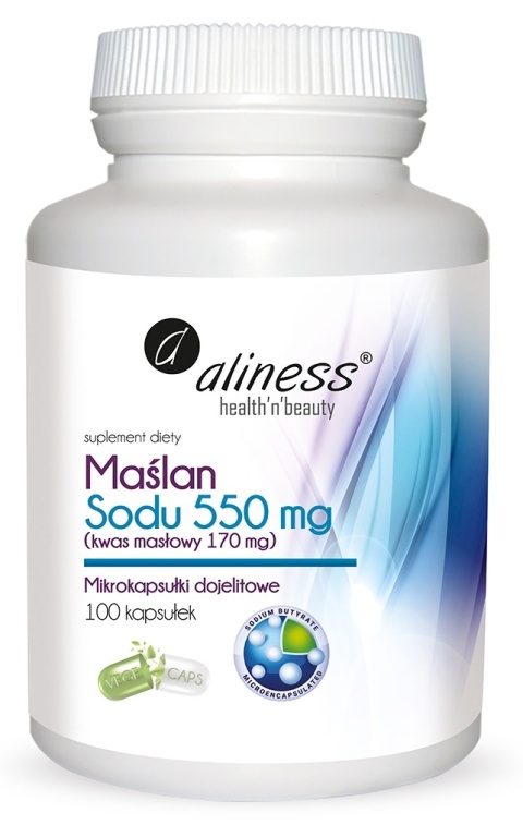 ALINESS Maślan Sodu 550mg Kwas masłowy 170mg 100 kapsułek ALINESS Maślan Sodu 550mg Kwas masłowy 170mg 100 kapsułek