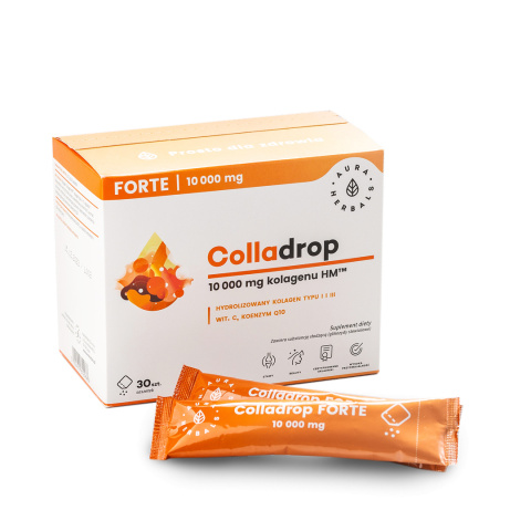 AURA HERBALS Colladrop Forte kolagen morski 10000 mg saszetki 30 szt AURA HERBALS Colladrop Forte kolagen morski 10000 mg saszetki 30 szt