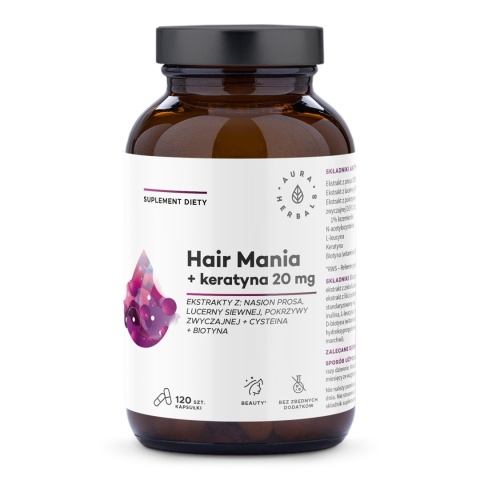 AURA HERBALS Hair Mania + keratyna 20 mg kapsułki 120 szt AURA HERBALS Hair Mania + keratyna 20 mg kapsułki 120 szt