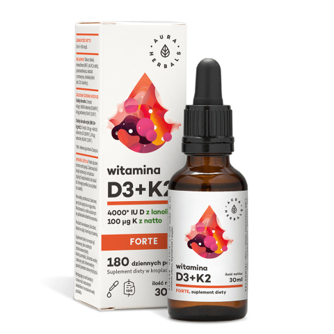 AURA HERBALS Witamina D3 4000 IU + K2 FORTE krople 30 ml AURA HERBALS Witamina D3 4000 IU + K2 FORTE krople 30 ml