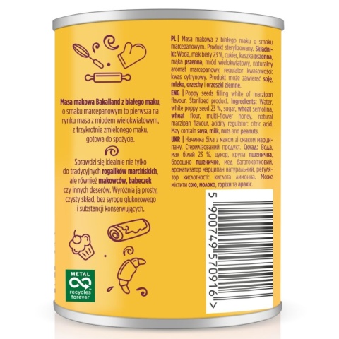 BAKALLAND MASA MAKOWA BIAŁA O SMAKU MARCEPANU - 400G BAKALLAND MASA MAKOWA BIAŁA O SMAKU MARCEPANU - 400G