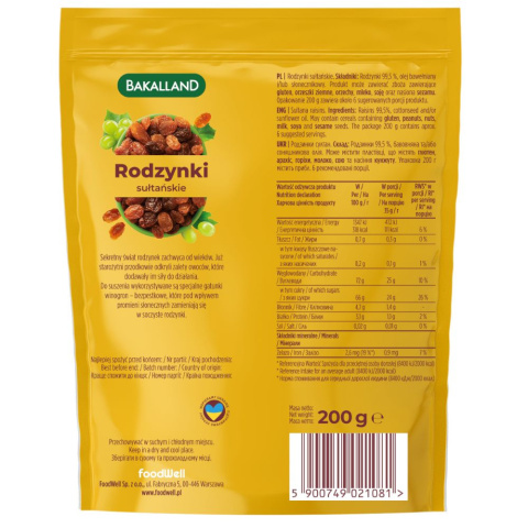 BAKALLAND RODZYNKI SUŁTAŃSKIE 200G BAKALLAND RODZYNKI SUŁTAŃSKIE 200G
