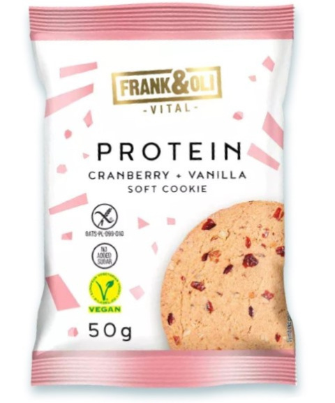 Ciasteczko proteinowe Żurawina i wanilia 50 g FRANK&OLI Ciasteczko proteinowe Żurawina i wanilia 50 g FRANK&OLI