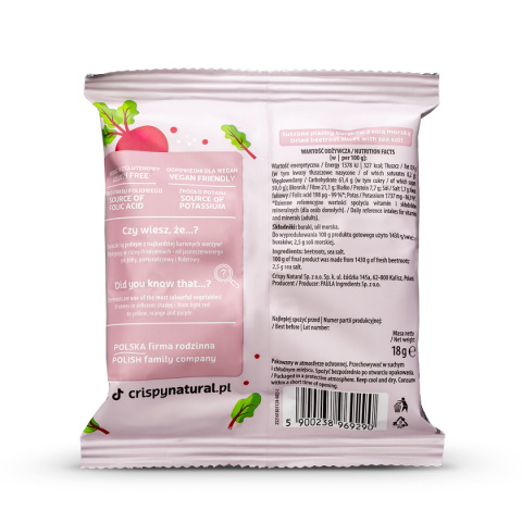 Crispy Natural Suszone plastry Burak z solą 18g Crispy Natural Suszone plastry Burak z solą 18g