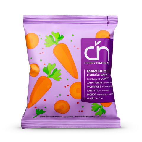 Crispy Natural Suszone plastry Marchewki o smaku tajskim 18g Crispy Natural Suszone plastry Marchewki o smaku tajskim 18g