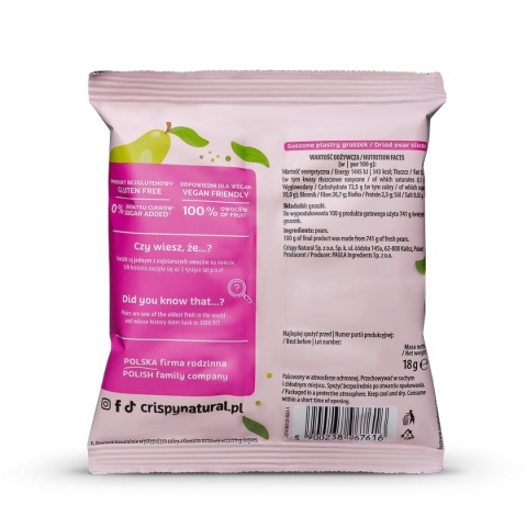 Gruszka Naturalne suszone chipsy CRISPY NATURAL 18g Gruszka Naturalne suszone chipsy CRISPY NATURAL 18g