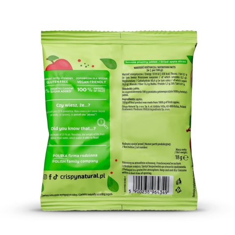 Jabłka Naturalne suszone chipsy CRISPY NATURAL 18g Jabłka Naturalne suszone chipsy CRISPY NATURAL 18g