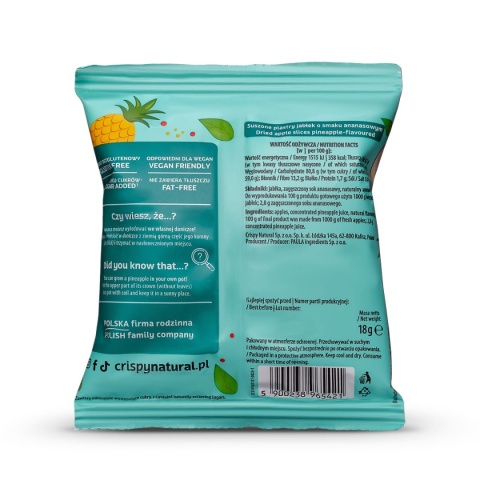 Jabłka z sokiem z ananasa Naturalne suszone chipsy CRISPY NATURAL 18g Jabłka z sokiem z ananasa Naturalne suszone chipsy CRISPY NATURAL 18g