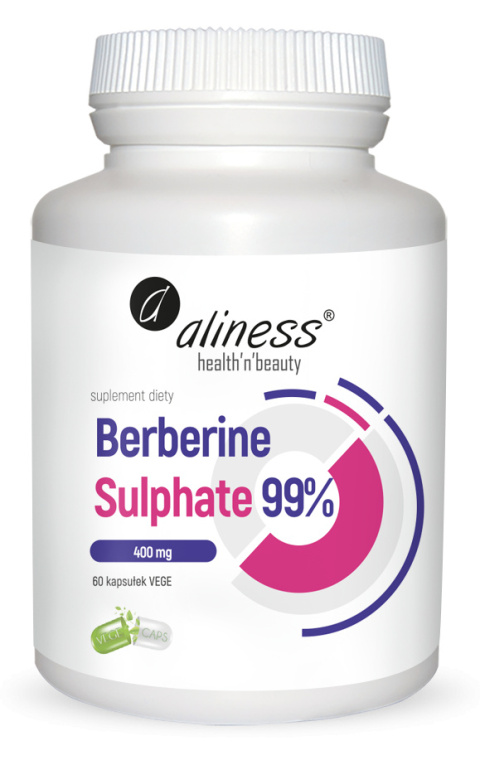 ALINESS Berberyna Berberine Sulphate 99% 400 mg 60 vege kapsułek ALINESS Berberyna Berberine Sulphate 99% 400 mg 60 vege kapsułek