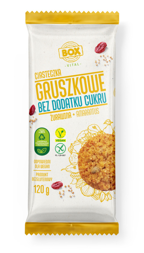 ZPC BOX CIASTECZKA GRUSZKOWE ŻURAWINA AMARANTUS BEZ GLUTENU 120g ZPC BOX CIASTECZKA GRUSZKOWE ŻURAWINA AMARANTUS BEZ GLUTENU 120g