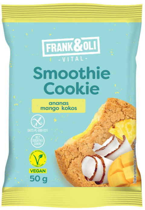 FRANK&OLI Ciastko z nadzieniem Smoothie cookie ananas mango kokos 50g FRANK&OLI Ciastko z nadzieniem Smoothie cookie ananas mango kokos 50g