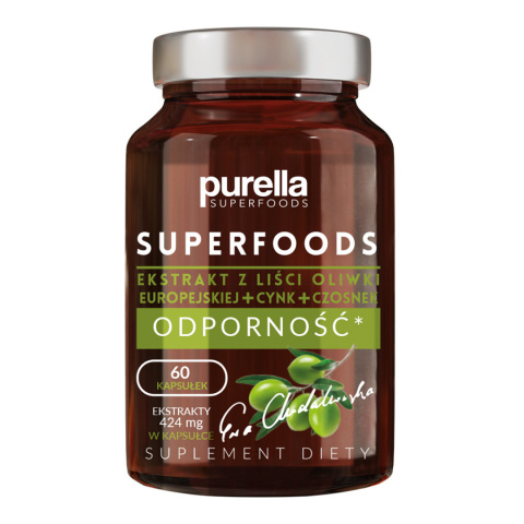 Purella Superfoods Odporność Ekstrakt z liści oliwki europejskiej + Cynk + Czosnek Suplement diety 33g, 60 kapsułek Purella Superfoods Odporność Ekstrakt z liści oliwki europejskiej + Cynk + Czosnek Suplement diety 33g, 60 kapsułek