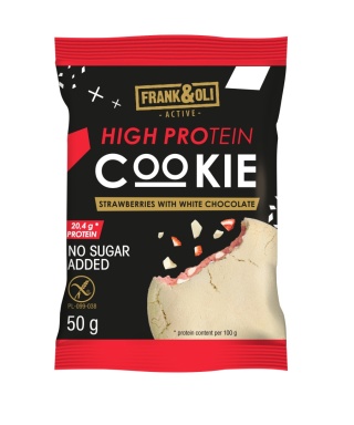 FRANK&OLI High Protein Cookie High Strawberry White Chocolate 50g