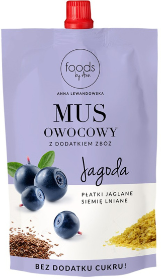 Foods By Ann Mus owocowy Jagoda Płatki jaglane Siemię lniane 100 g