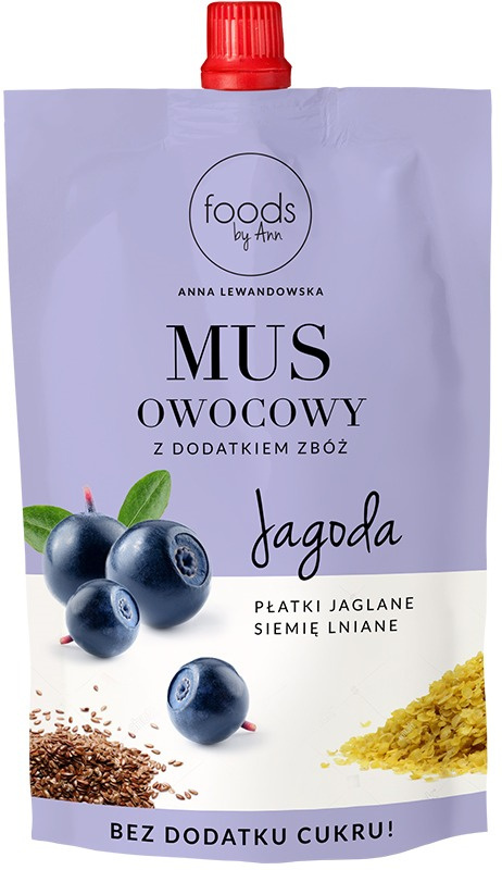 Foods By Ann Mus owocowy Jagoda Płatki jaglane Siemię lniane 100 g Foods By Ann Mus owocowy Jagoda Płatki jaglane Siemię lniane 100 g