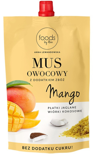Foods By Ann Mus owocowy Mango Płatki jaglane Wiórki kokosowe 100 g