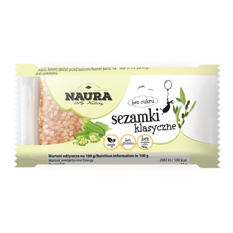 NAURA Sezamki klasyczne bez cukru 27g NAURA Sezamki klasyczne bez cukru 27g