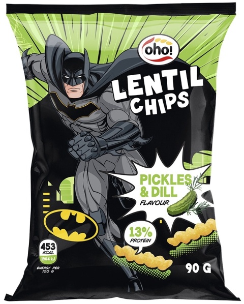 Oho Chipsy z czerwonej soczewicy o smaku pikli i koperku 90 g Oho Chipsy z czerwonej soczewicy o smaku pikli i koperku 90 g